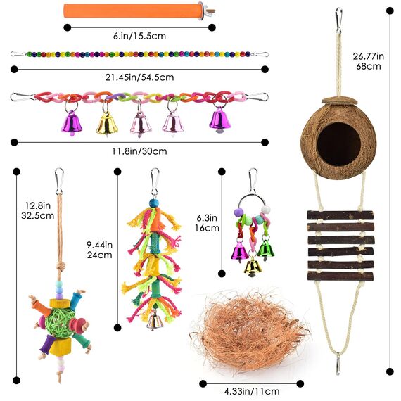 Vogelspielzeug, ERKOON Nymphensittich Futter Wellensittich Spielzeug Bird Feeder Toy for Parakeets Papagei Kauspielzeug,Vögel Am Käfig Installieren Können für Alle Papageien & Vogel (L)