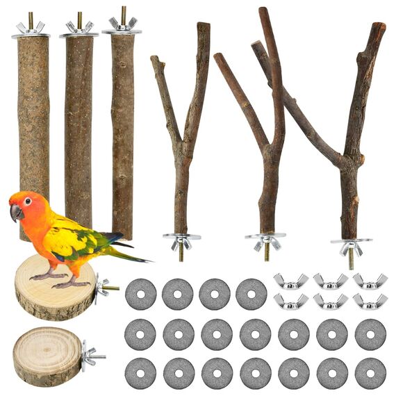 VGECEE 8 Stück Vogelspielzeug Holz Natur Sitzstangen Wellensittich Sitzstangen Naturholz Vogel Sitzstangen Spielzeug Vogelständer aus Holz Vogelkäfig Zubehör ür Wellensittich Kanarienvogel