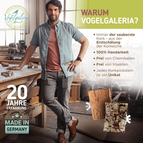 Vogelgaleria® 2 x Kork-Pickstein. Die leckere Alternative zum Kalkstein oder Sepia-Schale, Wellensittich Zubehör