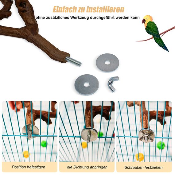 2 Stück Natur Sitzstangen Set für Vögel, Wildes Traubenholz Sitzstangen für Vogelkäfige, Vogelschleifklauen Klettern Stehend Vogelkäfig Zubehör für Wellensittich Nymphensittich Kanarienvogel (Stil 1)