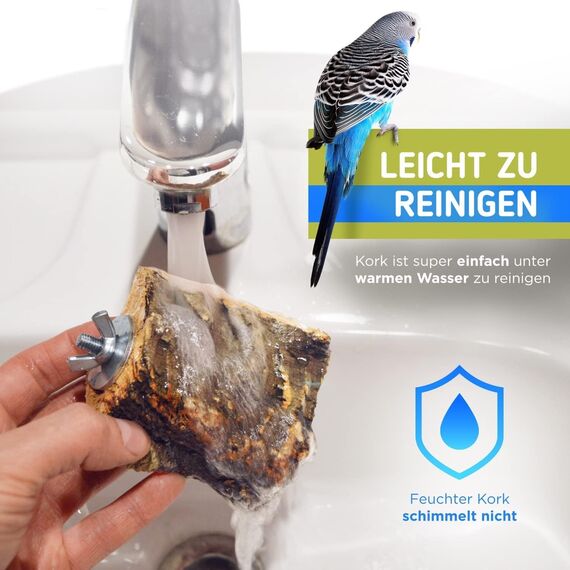 Vogelgaleria® 3 x Kork-Pickstein für Vögel. Die leckere Alternative zum Kalkstein oder Sepia-Schale, Wellensittich Zubehör