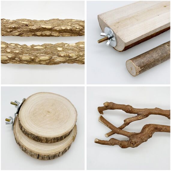 Allazone 9 Stück Naturholz Sitzstangen Set für Vögel, Papagei Schaukel Spielzeug, Vogelkäfig Zubehör