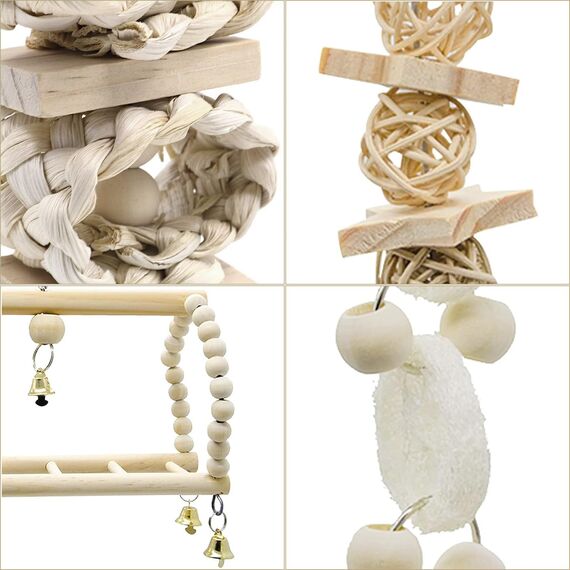 LIUYIDM Wellensittich Spielzeug 8 Stück Vogel Papageien Spielzeug Vogelspielzeug und Springen Wellensittich zubehör für Hängematte, Vogelkäfig, Ständer, Kauspielzeug, hängende Glocke