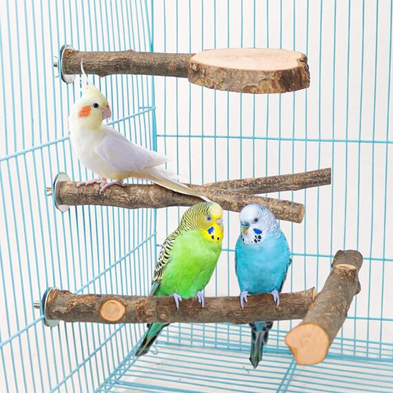 Allazone Natur Sitzstangen für Vögel - 7 Stück Holz Vögel Sitzstangen, Papagei Schaukel Spielzeug