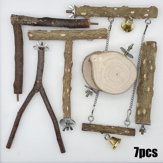 Allazone Natürliche Sitzstangen für Vögel, 7 Stück Holz, Vogel Papagei Schaukel Spielzeug