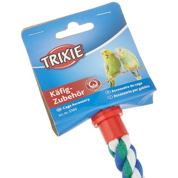 TRIXIE 5160 Seilstange 37 cm/Durchmesser 16 mm (2er Pack) - Vogelperche für Vögel aus reiner Baumwolle in Grün und Bunt