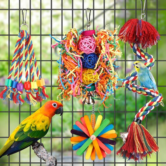 Vogelspielzeug, Seil mit Glocke, bunt, zum Kauen, Sitzstange, Wellensittiche, Schaukel, Klettern, Fußstütze, Käfigzubehör