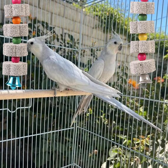 LIUYIDM 3 Stück Große Vogel Kauspielzeug, Vogelschnabel-Schleifstein mit Glocke, Mineralstein-Backenzahn-Spielzeug mit Glocke, Kauspielzeug für Papageien, für Kakadu, Sittich, Wellensittich