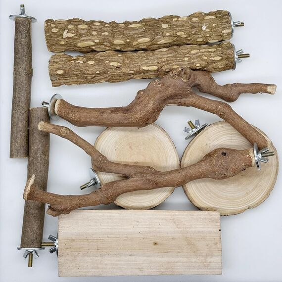 Allazone 9 Stück Naturholz Sitzstangen Set für Vögel, Papagei Schaukel Spielzeug, Vogelkäfig Zubehör