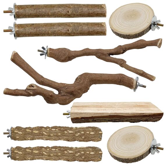 Allazone 9 Stück Naturholz Sitzstangen Set für Vögel, Papagei Schaukel Spielzeug, Vogelkäfig Zubehör