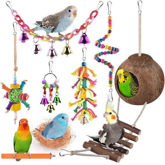 Vogelspielzeug, ERKOON Nymphensittich Futter Wellensittich Spielzeug Bird Feeder Toy for Parakeets Papagei Kauspielzeug,Vögel Am Käfig Installieren Können für Alle Papageien & Vogel (L)
