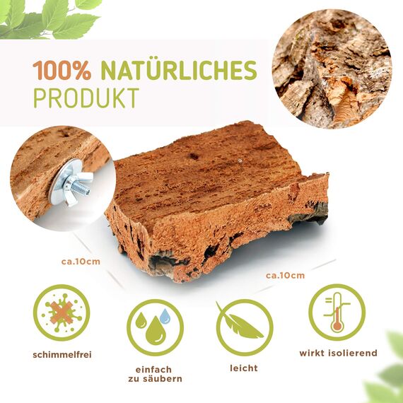 Vogelgaleria® Korksitzbrett 10x10cm für Wellensittich, Nymphensittich zum Knabbern und Sitzen| Handgemachtes Vogelzubehör aus Deutschland, Sitzbrett für Vögel