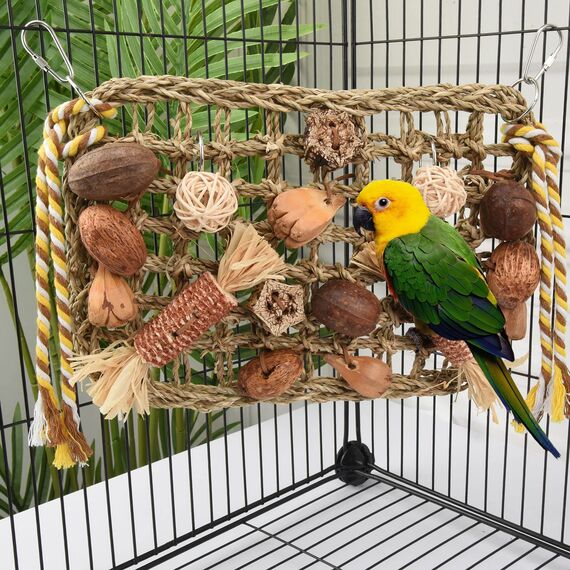 Onebarleycorn Wellensittich Spielzeug, Papagei Kauspielzeug Vogelspielzeug Natürliches Sicheres Holz Block Schaukel zum Kauen für Alle Papageien & Vogel