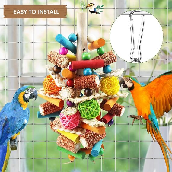 Großer Vogel Papagei Kauspielzeug, Sittich Spielzeug Durable Kauen Mehrfarbige natürliche Holzstreifen, Rattan Ball und natürliches Mais Tearing Spielzeug für Amazon Papageien Afrikanisch Grau.