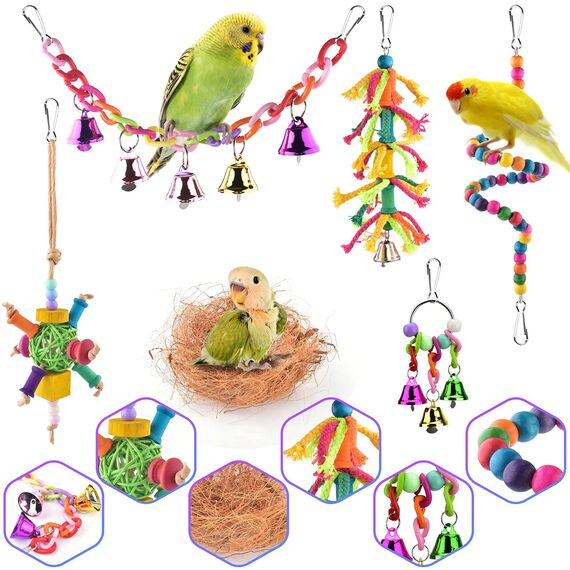 Vogelspielzeug, ERKOON Nymphensittich Futter Wellensittich Spielzeug Bird Feeder Toy for Parakeets Papagei Kauspielzeug,Vögel Am Käfig Installieren Können für Alle Papageien & Vogel (L)
