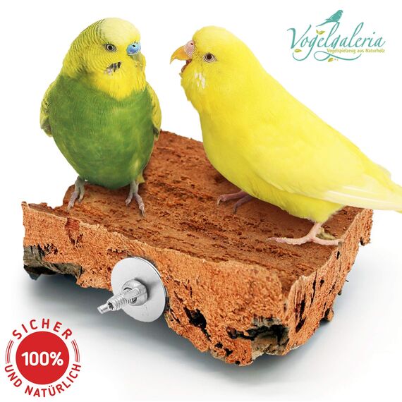 Vogelgaleria® Korksitzbrett 10x10cm für Wellensittich, Nymphensittich zum Knabbern und Sitzen| Handgemachtes Vogelzubehör aus Deutschland, Sitzbrett für Vögel