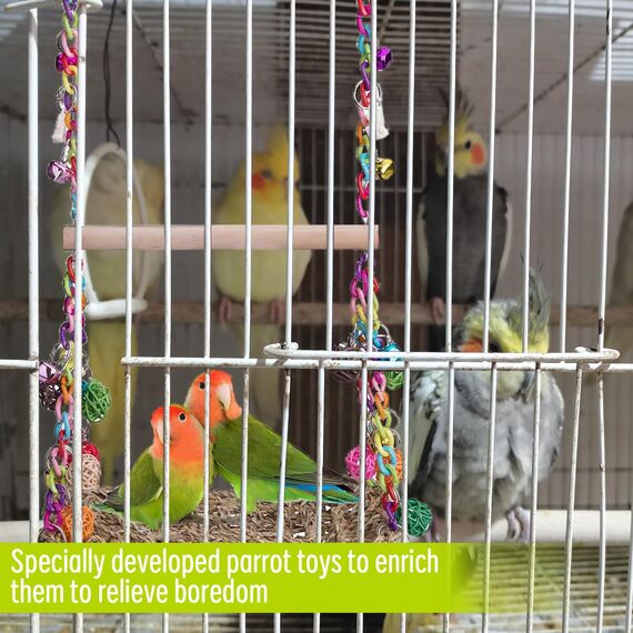 Vogelspielzeug für Wellensittiche, Nymphensittich Spielzeug mit Glocke Wellensittich Spielzeug Vogelkäfig Zubehör Schaukel Vogel Hängende Hängematte Spielplatz für Finken Sittiche