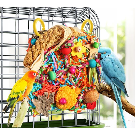 Vogelspielzeug: Grasmatte und Kletterwand für Sittiche, Papageien, Nymphensittiche, Wellensittiche - Vogelfutterspielzeug für Käfig, Kleine bis Mittelgroße Vögel