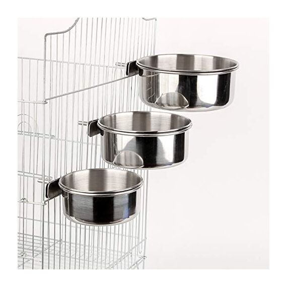 2 Stücke Edelstahl Vogelnapf Futter Schüssel Futternapf, Fütterungsbecher zum Aufhängen Käfig-Futterstation für Samen für Vogel Papageien (10 cm)