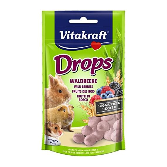Vitakraft Drops, Leckerlies für Nager, mit Waldbeere, Nagerfutter, zum Verwöhnen, ohne Zusatz von Zucker (1x 75g) (Packung mit 2)