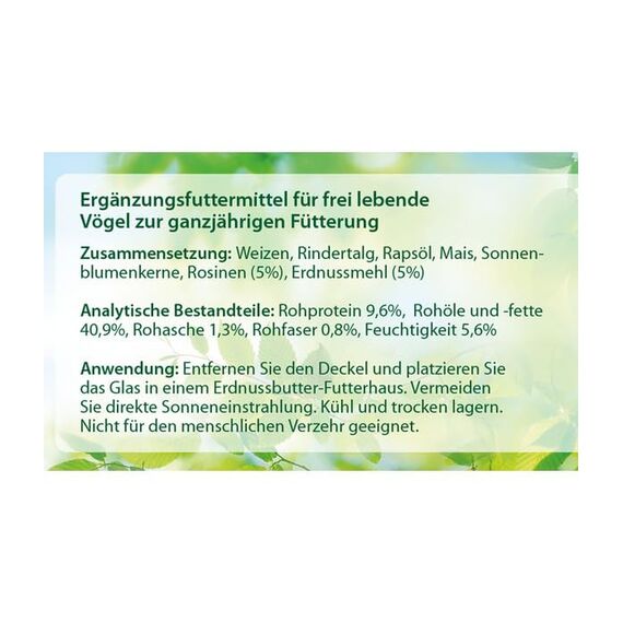 Dehner Natura Premium Wildvogelfutter, Erdnussbutter im Glas, Rosine, Ganzjahresfutter energiereich, hochwertiges Vogelfutter für Wildvögel, 8 x 340 g (2.72 kg)