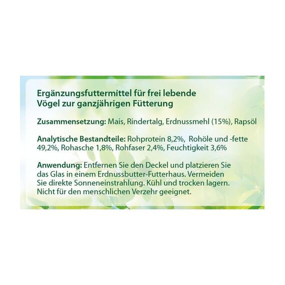 Dehner Natura Premium Wildvogelfutter, Erdnussbutter im Glas, Ganzjahresfutter energiereich / ungesalzen, hochwertiges Vogelfutter für Wildvögel, 8 x 340 g (2.72 kg)