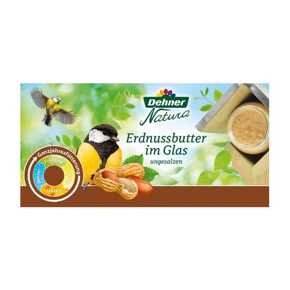 Dehner Natura Premium Wildvogelfutter, Erdnussbutter im Glas, Ganzjahresfutter energiereich / ungesalzen, hochwertiges Vogelfutter für Wildvögel, 8 x 340 g (2.72 kg)