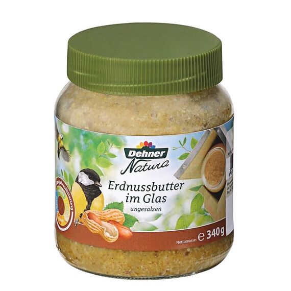Dehner Natura Premium Wildvogelfutter, Erdnussbutter im Glas, Ganzjahresfutter energiereich / ungesalzen, hochwertiges Vogelfutter für Wildvögel, 8 x 340 g (2.72 kg)