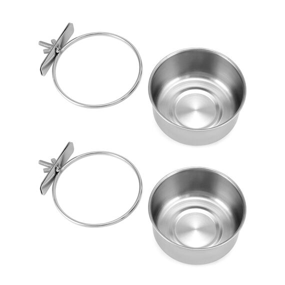 QWORK® 2er-Set Edelstahl Vogel Futternapf zum Einhängen, Vogelkäfig Zubehör, Ratten Käfig Zubehör (10X4.5 cm)