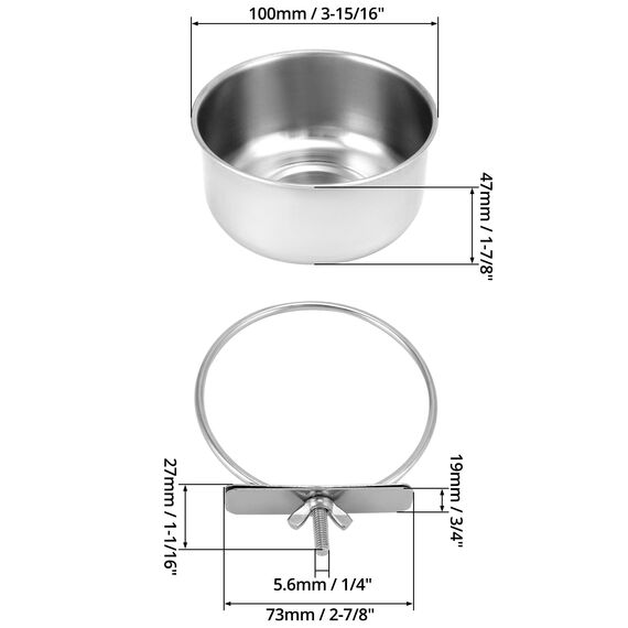 QWORK® 2er-Set Edelstahl Vogel Futternapf zum Einhängen, Vogelkäfig Zubehör, Ratten Käfig Zubehör (10X4.5 cm)