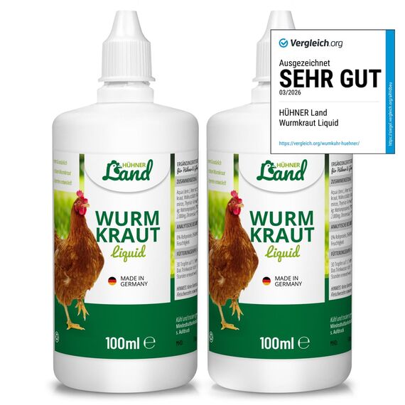 TESTURTEIL SEHR GUT 2026 HÜHNER Land Wurmkraut Liquid 2 x 100 ml – für Hühner & Geflügel, mit echtem Wurmkraut (Artemisia Absinthium) in rezepturbasierter Pflanzenformel, geeignet für Hühner