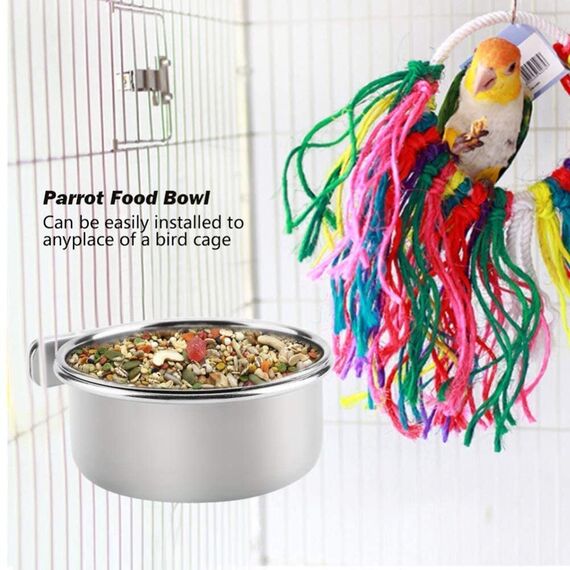 2 Stücke Edelstahl Vogelnapf Futter Schüssel Futternapf, Fütterungsbecher zum Aufhängen Käfig-Futterstation für Samen für Vogel Papageien (10 cm)