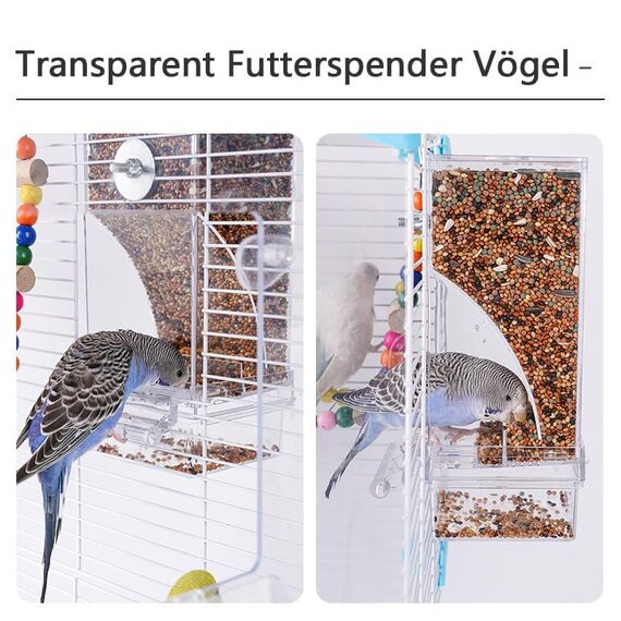 Automatischer Futterspender für Vögel Papageien Acryl Transparent Vogelfutterhaus Sittiche Käfig Futterautomat Vogelfutterspender Käfigzubehör für Kanarienvögel Nymphensittiche Finken