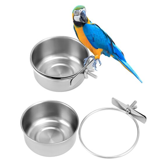 QWORK® 2er-Set Edelstahl Vogel Futternapf zum Einhängen, Vogelkäfig Zubehör, Ratten Käfig Zubehör (10X4.5 cm)