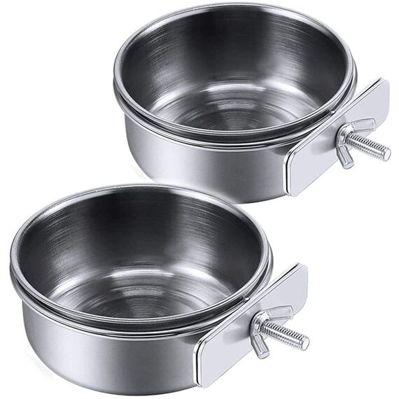 2 Stücke Edelstahl Vogelnapf Futter Schüssel Futternapf, Fütterungsbecher zum Aufhängen Käfig-Futterstation für Samen für Vogel Papageien (10 cm)