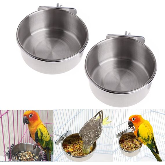 2 Stücke Edelstahl Vogelnapf Futter Schüssel Futternapf, Fütterungsbecher zum Aufhängen Käfig-Futterstation für Samen für Vogel Papageien (10 cm)