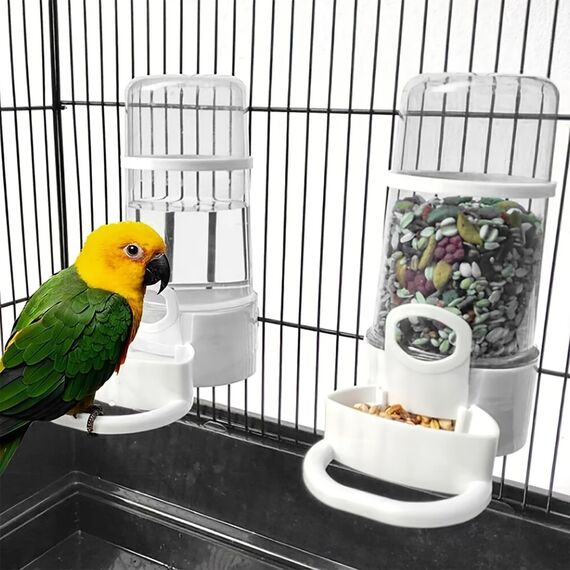 Vögel Wasserspender, 2 Stück Automatischer Trinkflaschen für Käfig, Kunststoff Papageien Futterspender Tränke Vogelkäfig Zubehör für Wellensittich Lovebirds Nymphensittich (Weiß 415ml)