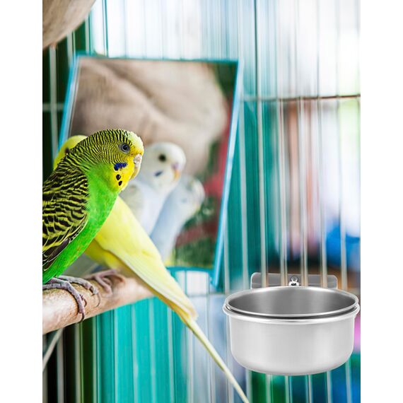 QWORK® 2er-Set Edelstahl Vogel Futternapf zum Einhängen, Vogelkäfig Zubehör, Ratten Käfig Zubehör (10X4.5 cm)