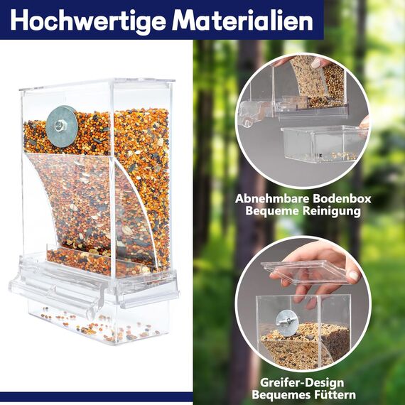 Automatischer Futterspender für Vögel Papageien Acryl Transparent Vogelfutterhaus Sittiche Käfig Futterautomat Vogelfutterspender Käfigzubehör für Kanarienvögel Nymphensittiche Finken