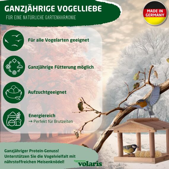 Eggersmann volaris Meisenknödel mit Netz 100 Stück [MEISENkugeln] 9 kg – Vogelfutter für Wildvögel – Nährstoffreiche Vogelknödel für alle Gartenvögel – Meisenknödel im Netz ganzjährig & energiereich