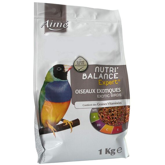Aimé Aime Nahrung für exotische Vögel, Nutri'Balance Expert, Menü für exotische Vögel, Beutel mit 1 kg