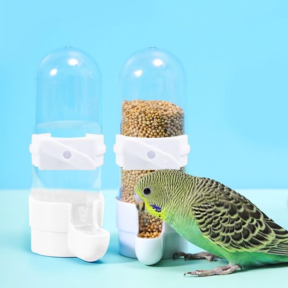 Vögel Wasserspender, 2 Stück 90ML Automatischer Trinkflaschen für Käfig, Kunststoff Papageien Futterspender Tränke Vogelkäfig Zubehör für Wellensittich Lovebirds Nymphensittich