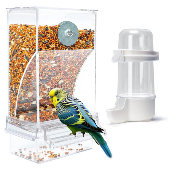 Automatischer Futterspender für Vögel Papageien Acryl Transparent Vogelfutterhaus Sittiche Käfig Futterautomat Vogelfutterspender Käfigzubehör für Kanarienvögel Nymphensittiche Finken