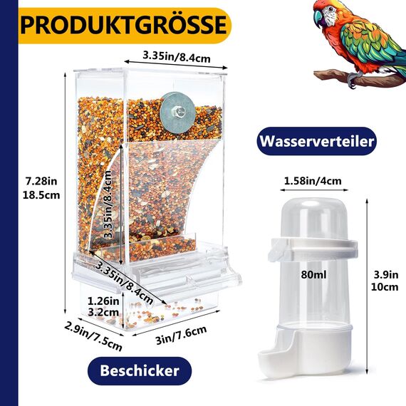 Automatischer Futterspender für Vögel Papageien Acryl Transparent Vogelfutterhaus Sittiche Käfig Futterautomat Vogelfutterspender Käfigzubehör für Kanarienvögel Nymphensittiche Finken