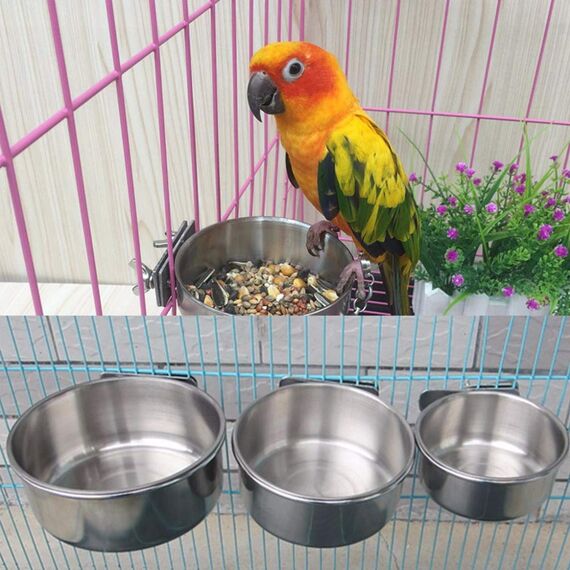 2 Stücke Edelstahl Vogelnapf Futter Schüssel Futternapf, Fütterungsbecher zum Aufhängen Käfig-Futterstation für Samen für Vogel Papageien (10 cm)