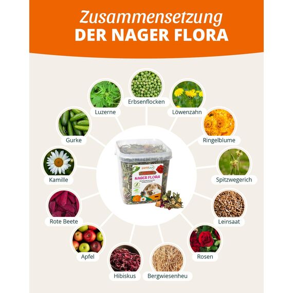 petifool Nager Flora 430g - Alleinfutter für Nager - natürliches Nagerfutter für Kaninchen und Meerschweinchen - ohne künstliche Zusätze - 100% Natur - artgerechtes Futter - Kräuter und Luzerne