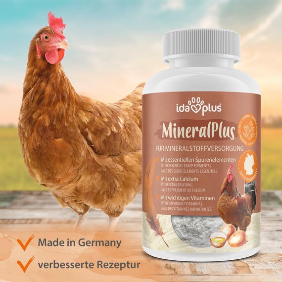 Ida Plus MineralPlus – Zusatzfutter für Hühner - Premium Mineralien für Hühner - Mineralstoffe für Hühner & Vitaminmischung für Hühner - Rundumversorgung - MineralPlus mit Kalzium für Hühner 280 g