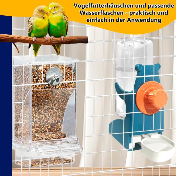 Automatischer Futterspender Vögel und Wasserspender Transparentes Acryl Vogelfutterhaus und Vogel Wasserspender Vogelkäfig, Käfigzubehör für Vögel, Papageien, Kanarienvögel (Futternapfständer+Blue)