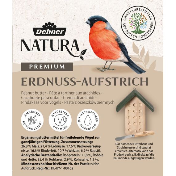 Dehner Natura Premium Wildvogelfutter, Erdnuss-Aufstrich, Erdnussbutter im Eimer, Ganzjahresfutter energiereich, hochwertiges Vogelfutter für Wildvögel, 2 kg (Packung mit 2)