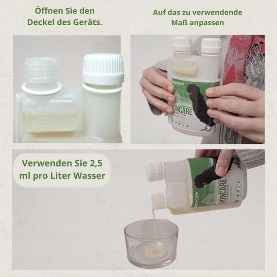 Broncare Respiratorischer Zusatz mit ADEC - 250 ml für Hühner, Geflügel und exotische Vögel - Mit ätherischen Ölen, Immunsystem- und Atemwegsstärkung - Enthält Echinacea, Minze und Rosmarin